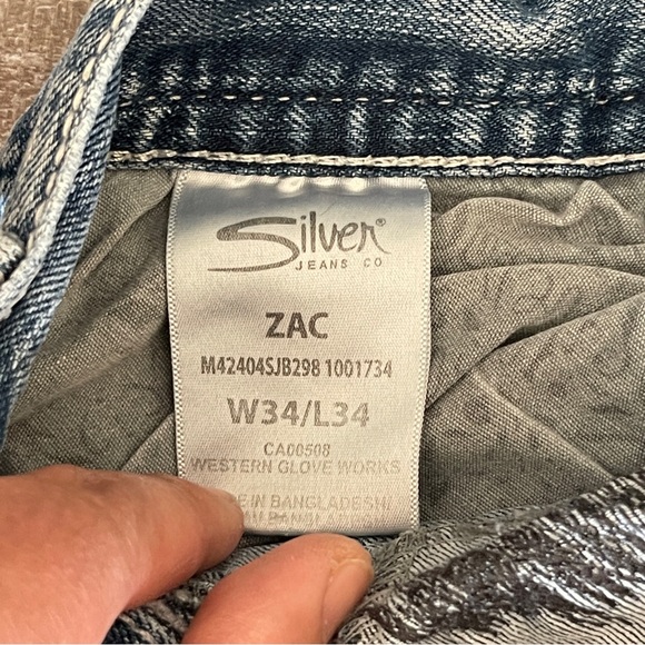 Silver Zac Distress Straight Cut Low Waist Jeans Size 34 - Picture 5 of 16